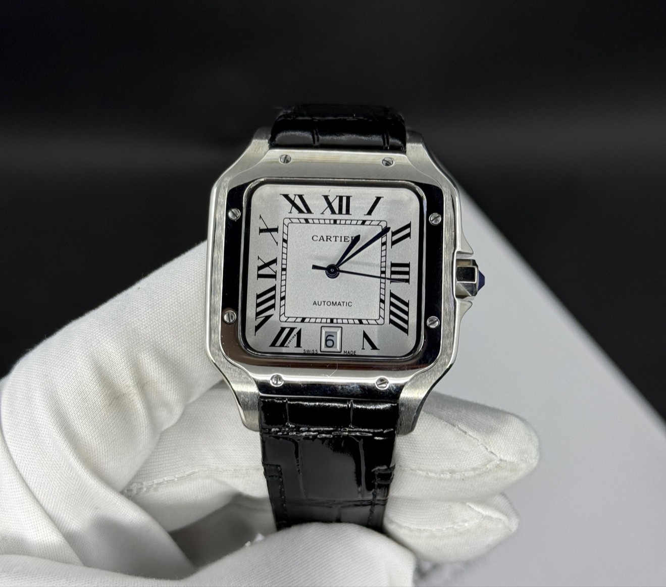 Cartier 40mm Beyaz Kadran Deri Siyah Kordon Erkek Saati