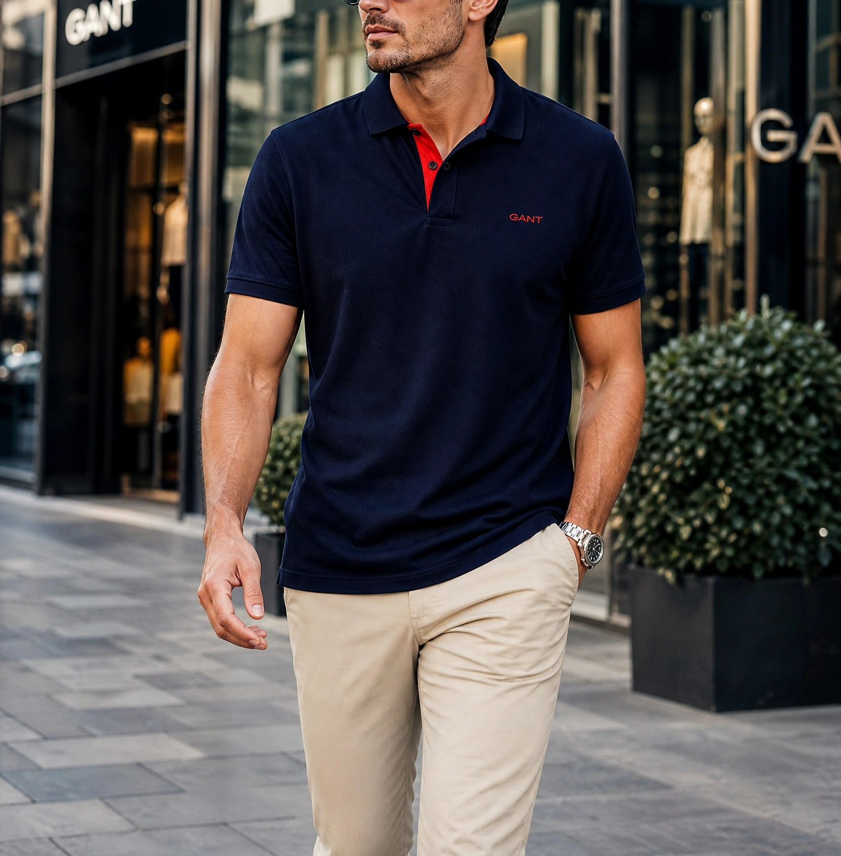 Gant Kontrast Yaka Detaylı Polo Yaka Tişört – Lacivert