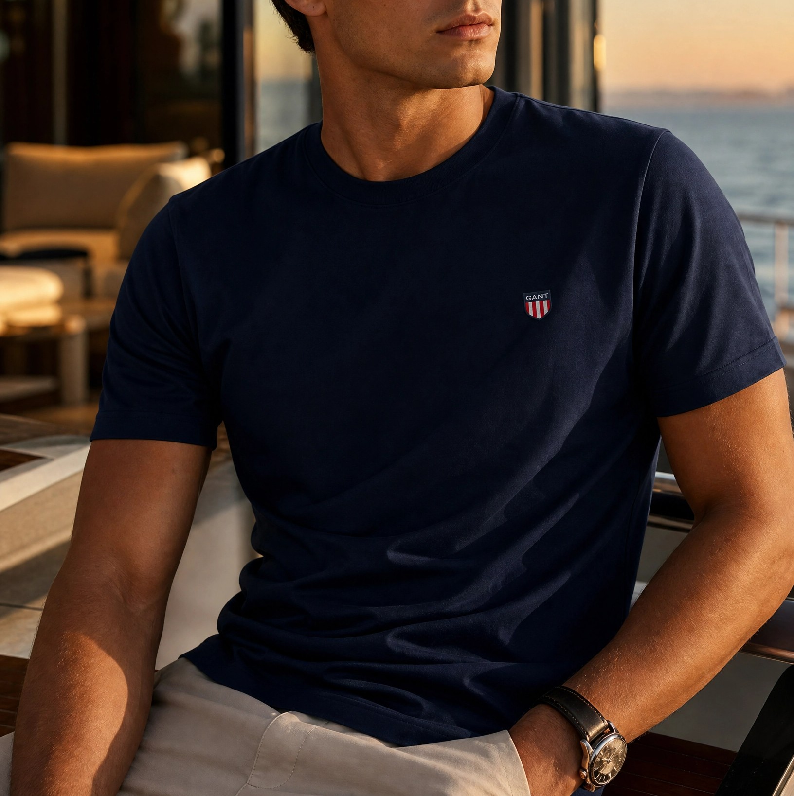 Gant Premium Arma Logolu Erkek Bisiklet Yaka Tişört – Lacivert