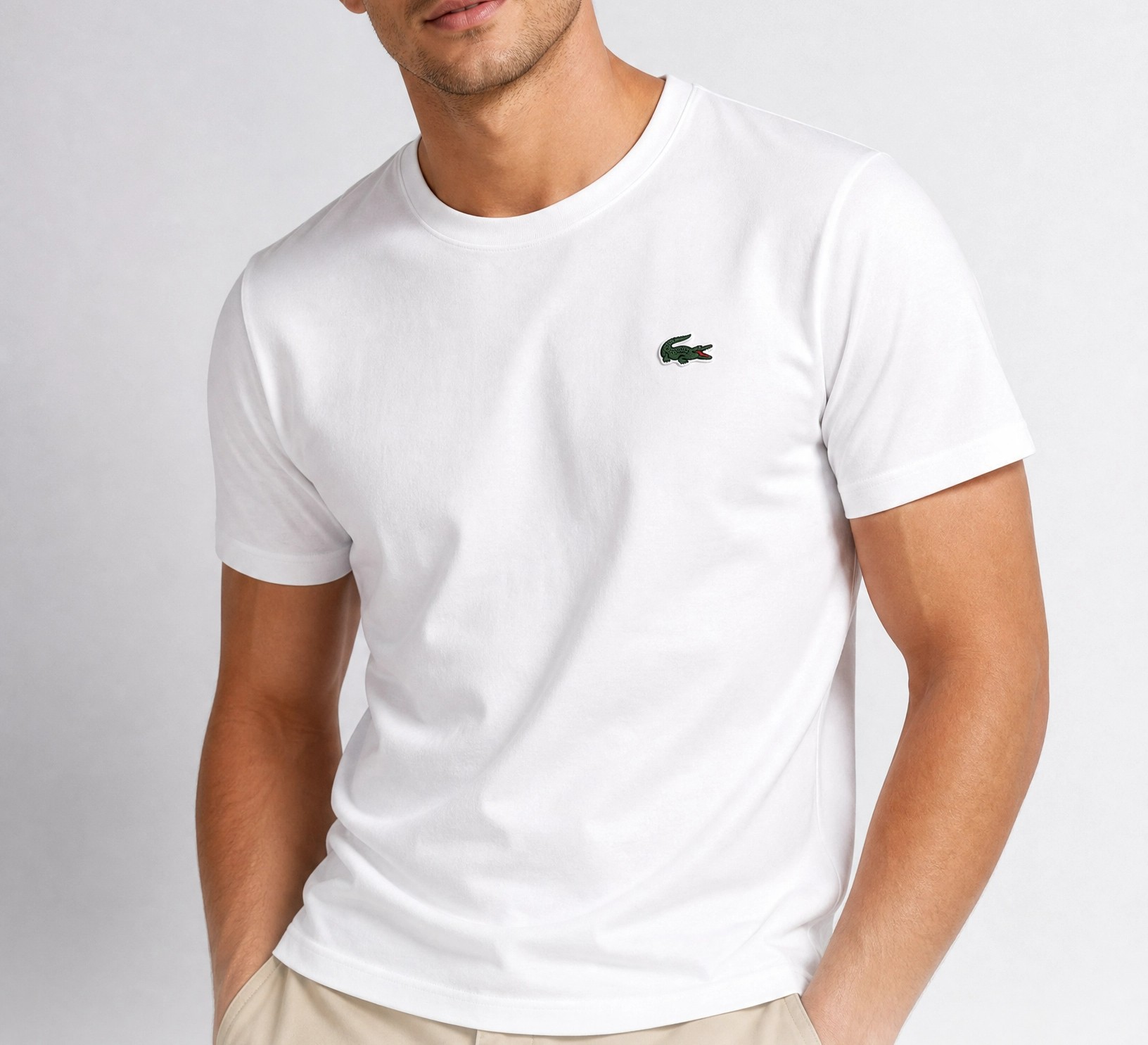 Lacoste Basic Premium Erkek Bisiklet Yaka Tişört – Beyaz