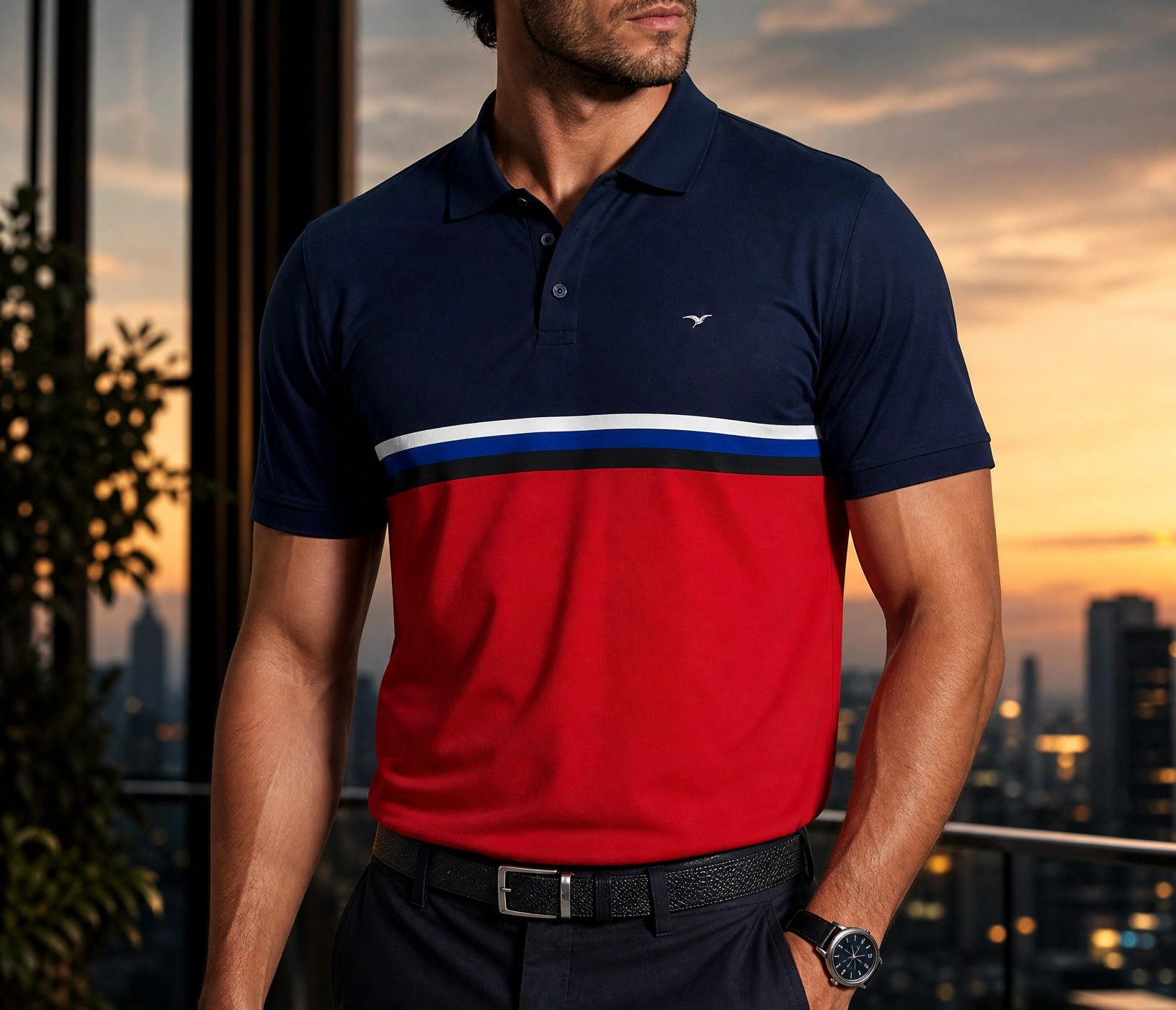Lacoste Çizgi Detaylı Premium Polo Yaka Tişört – Kırmızı/Lacivert