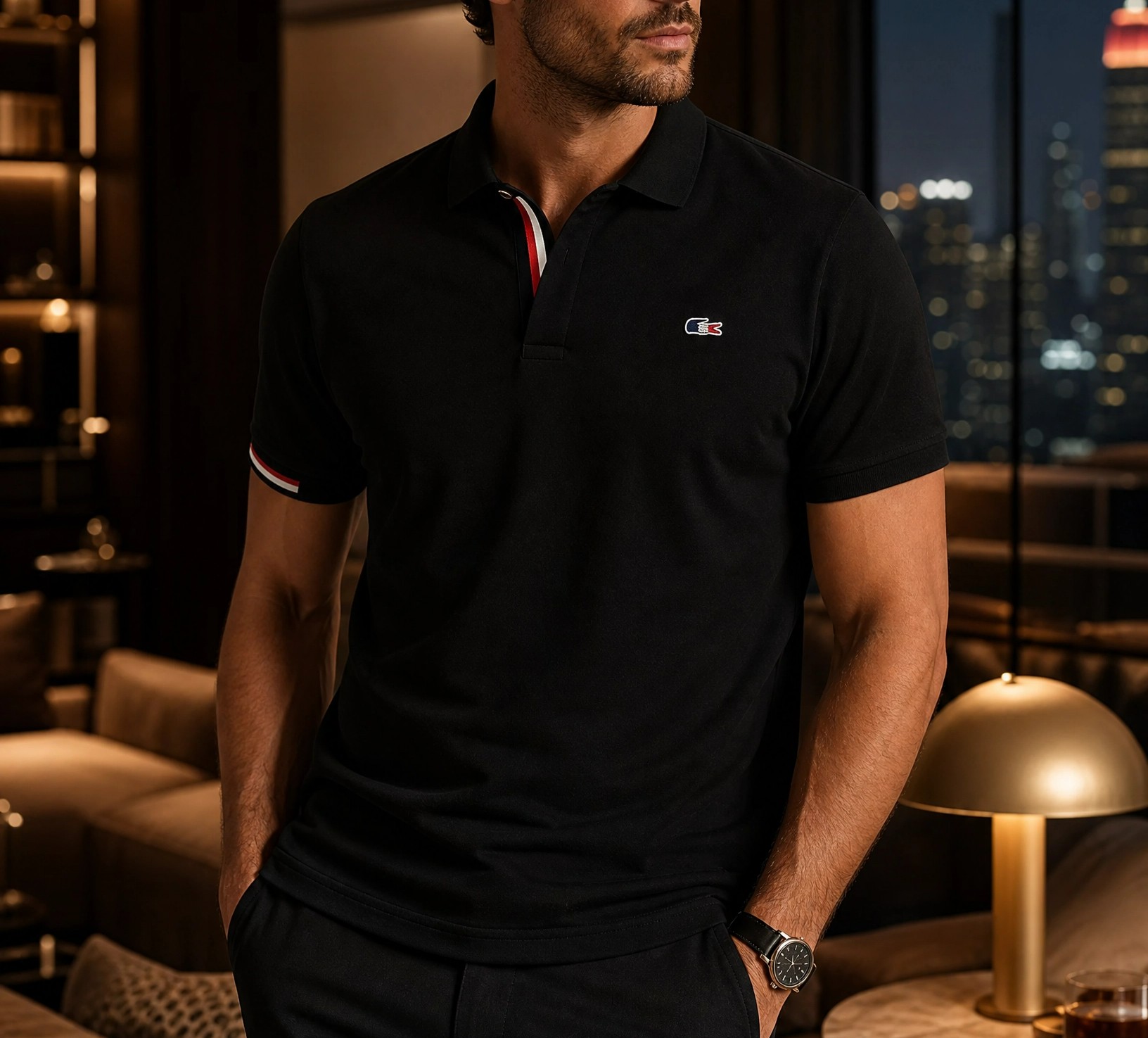 Lacoste Premium Siyah Polo Yaka Erkek Tişört – Modern Fit