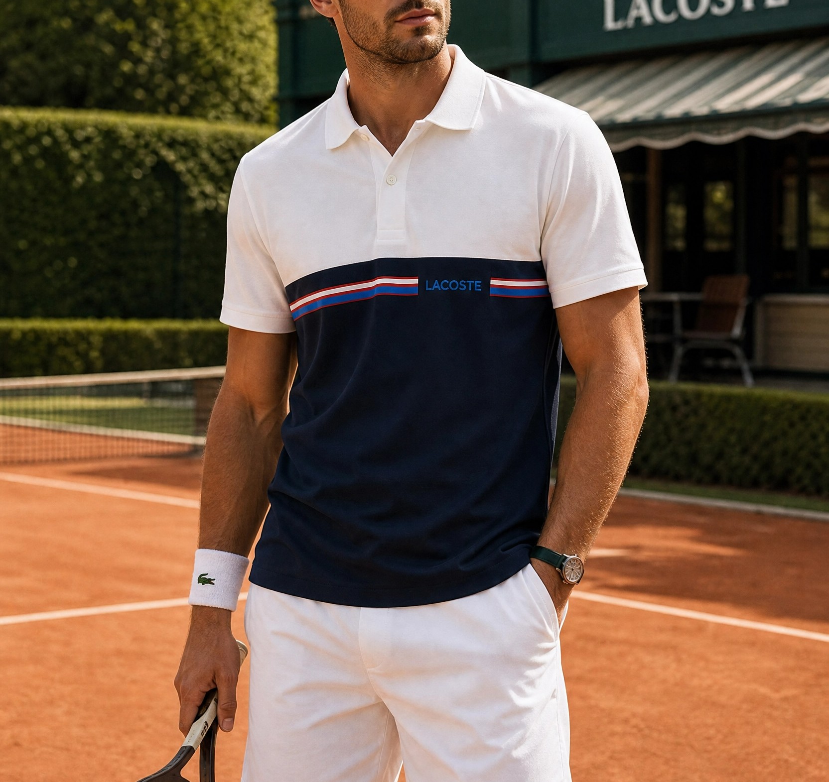 Lacoste Renk Bloklu Lacivert Beyaz Polo Yaka Tişört