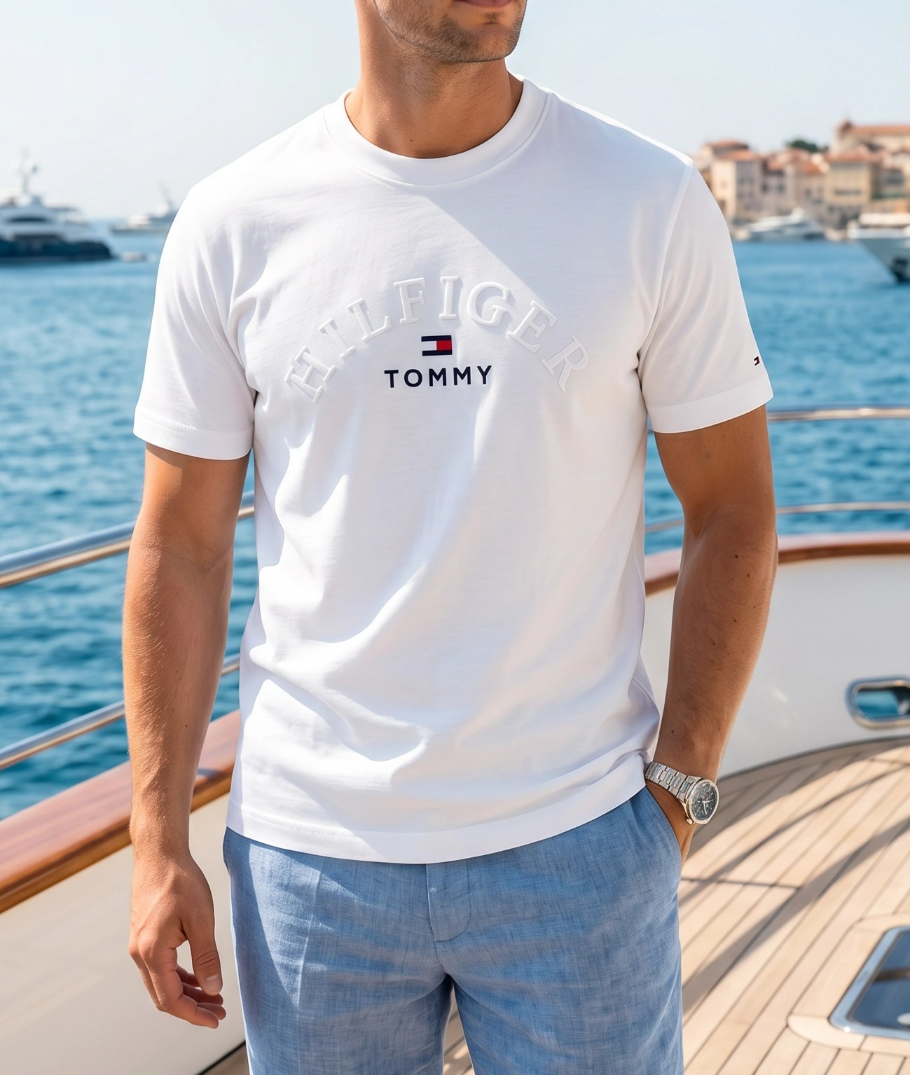 Tommy Hilfiger Bisiklet Yaka Kabartma Logo Beyaz Tişört