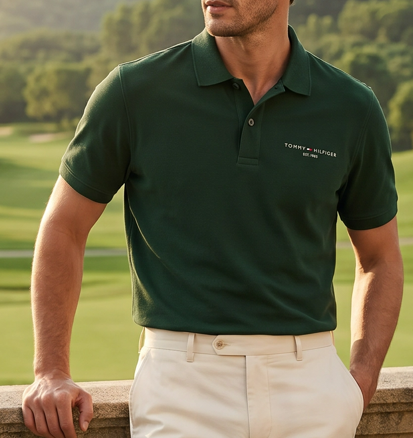 Tommy Hilfiger Minimal Logo Detaylı Polo Yaka Erkek Tişört – Koyu Yeşil