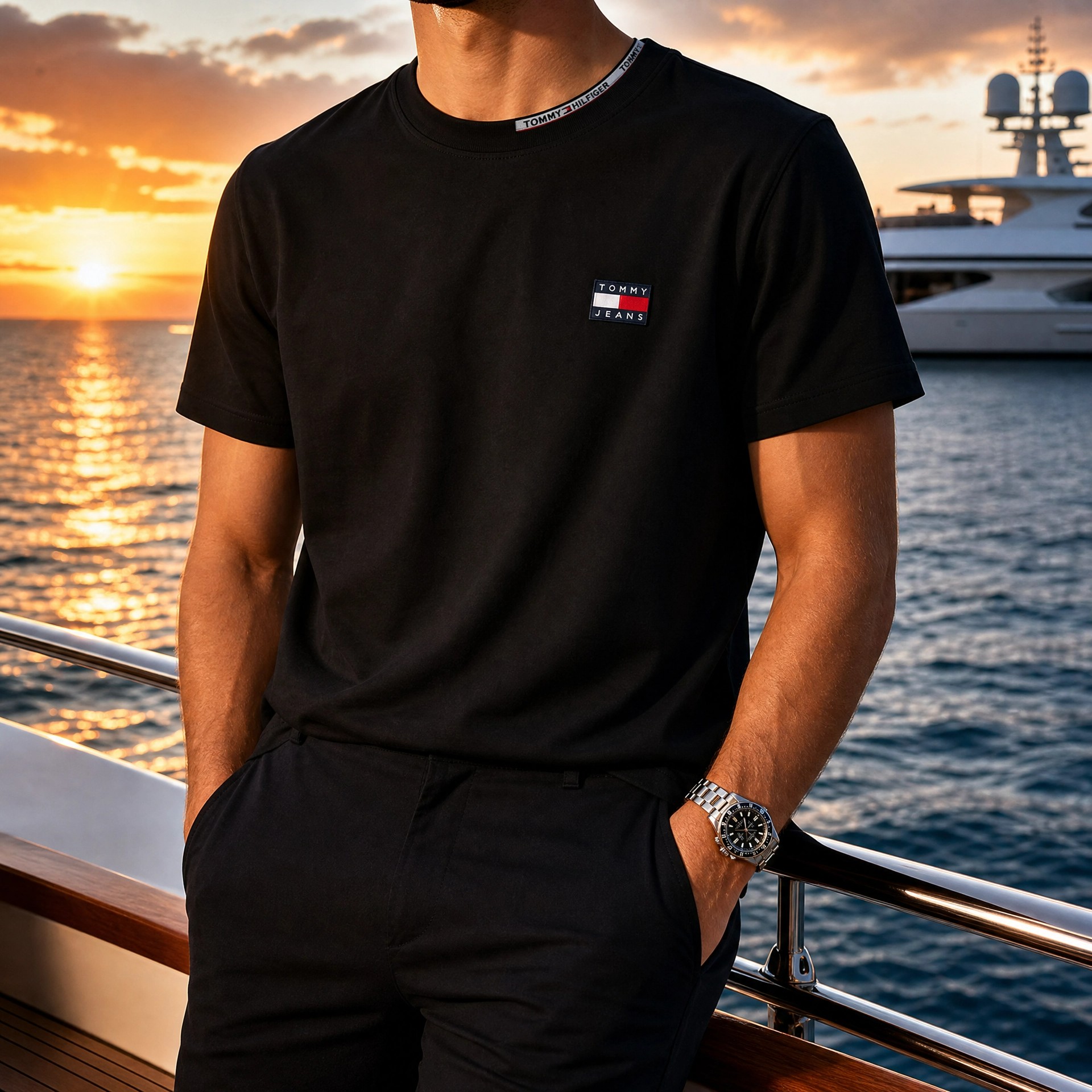"Tommy Hilfiger" Minimal Logo Detaylı Siyah Tişört