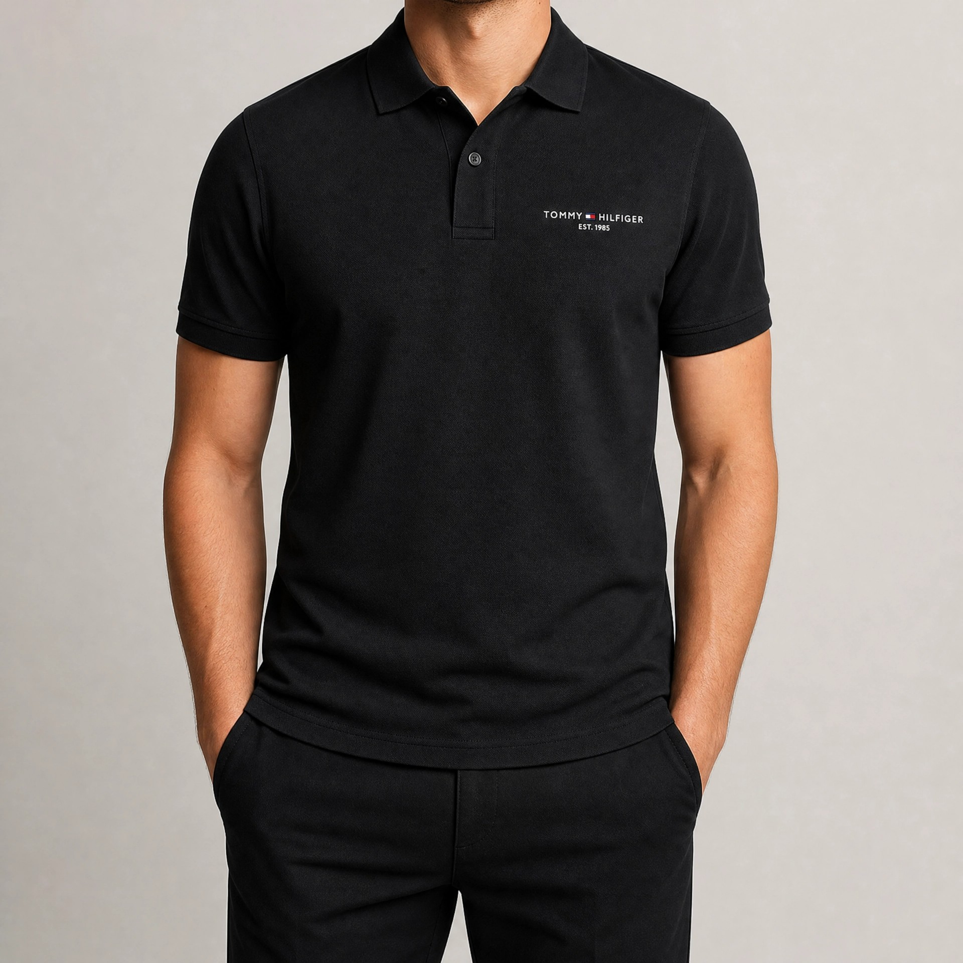 Tommy Hilfiger Nakış Logo Detaylı Siyah Polo Yaka Tişört