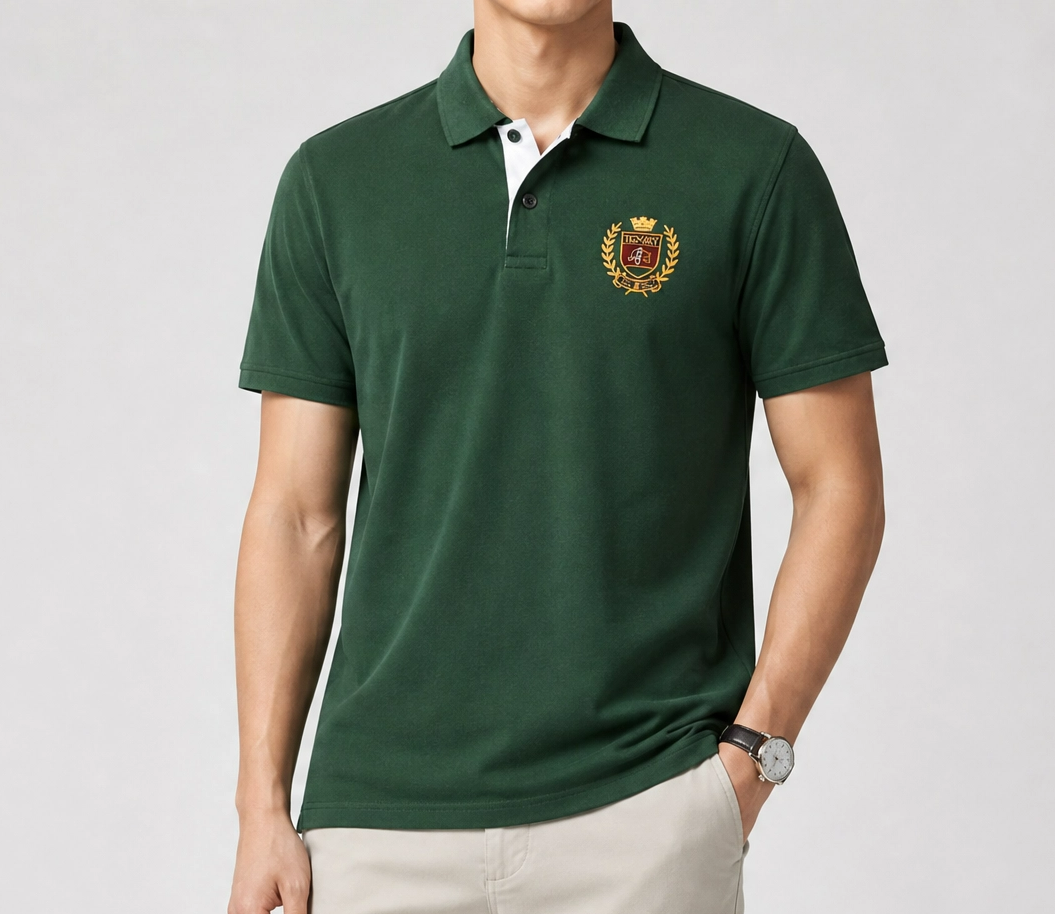 Tommy Hilfiger Premium Nakış Logolu Polo Yaka Erkek Tişört – Zümrüt Yeşili